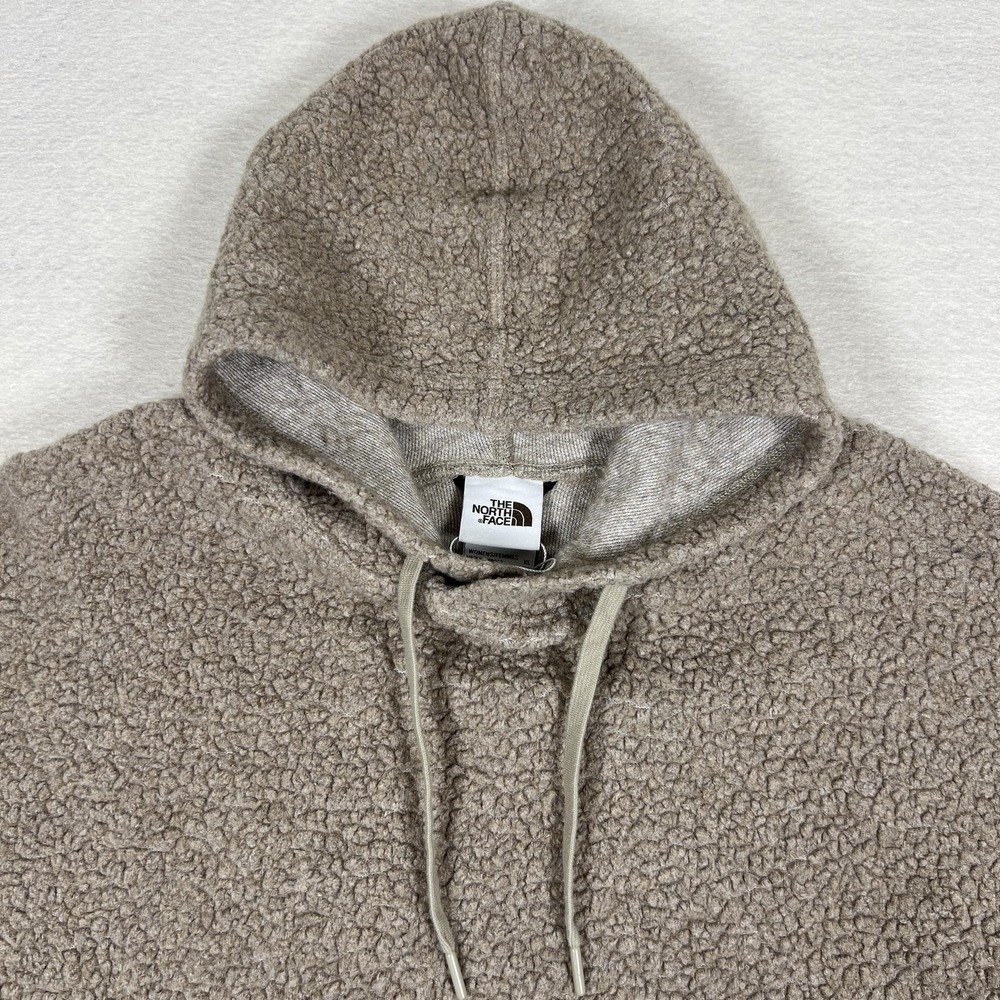 The North Face Hoodie Womens XL Brown Taupe‎ Sherpa Wool Blend Pullover Sweater